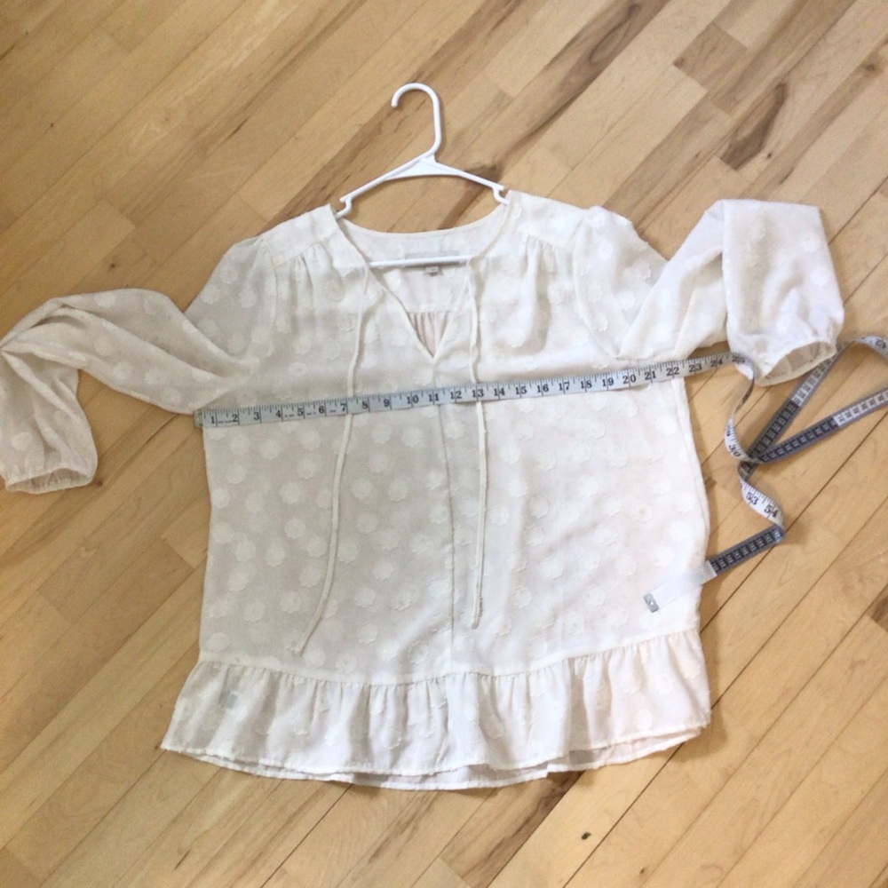 2/$10 LOFT White Ruffled Long Sleeve Bib Collar Blouse - Picture 4 of 6